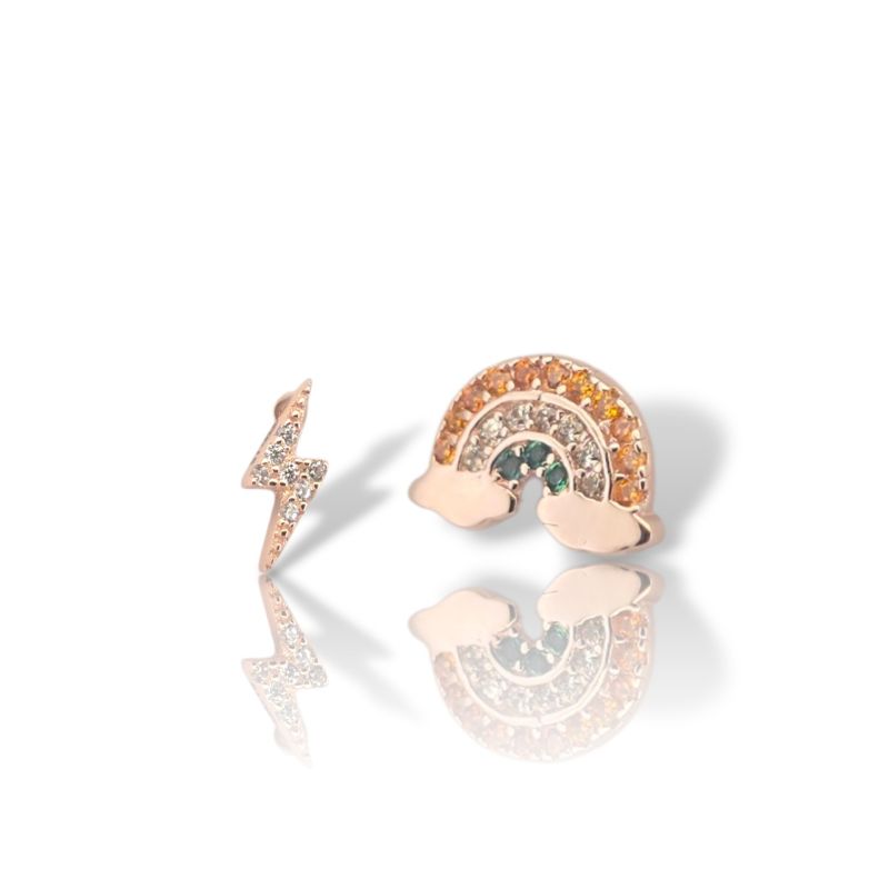 Φωτογραφία από Σκουλαρίκια κεραυνός & ουράνιο τόξο απο επιχρυσωμένο ροζ ασήμι 925°  (code FC005405)