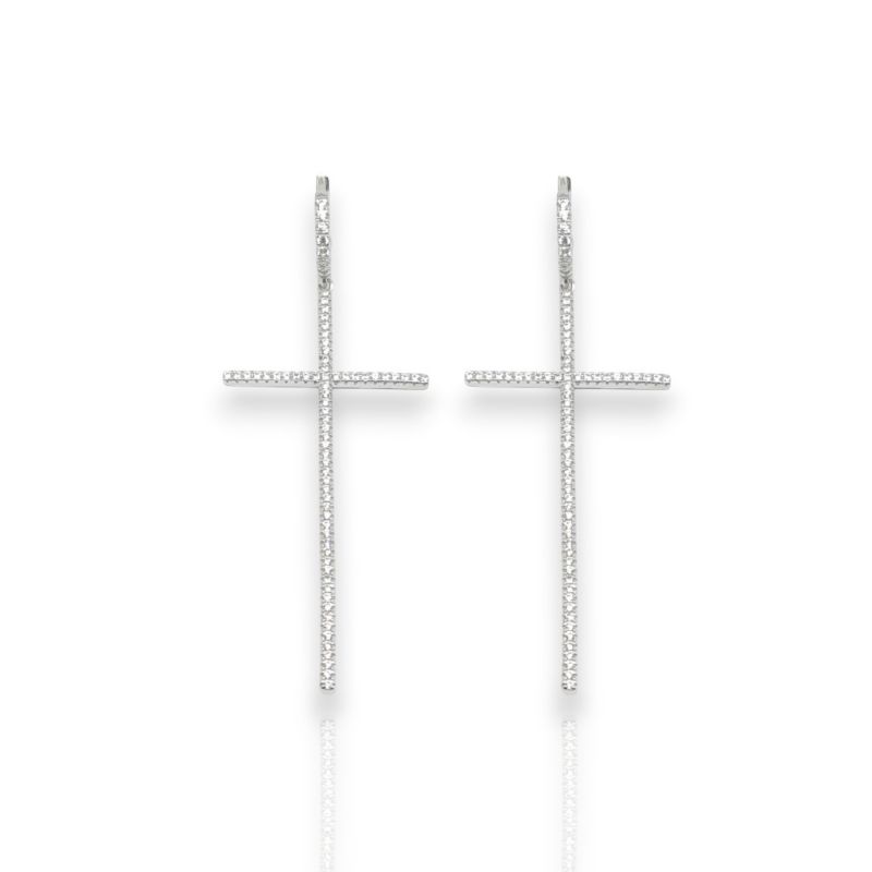 Platinum plated silver 925º hoop cross earrings (code FC008302) Φωτογραφία από Platinum plated silver 925º hoop cross earrings (code FC008302)