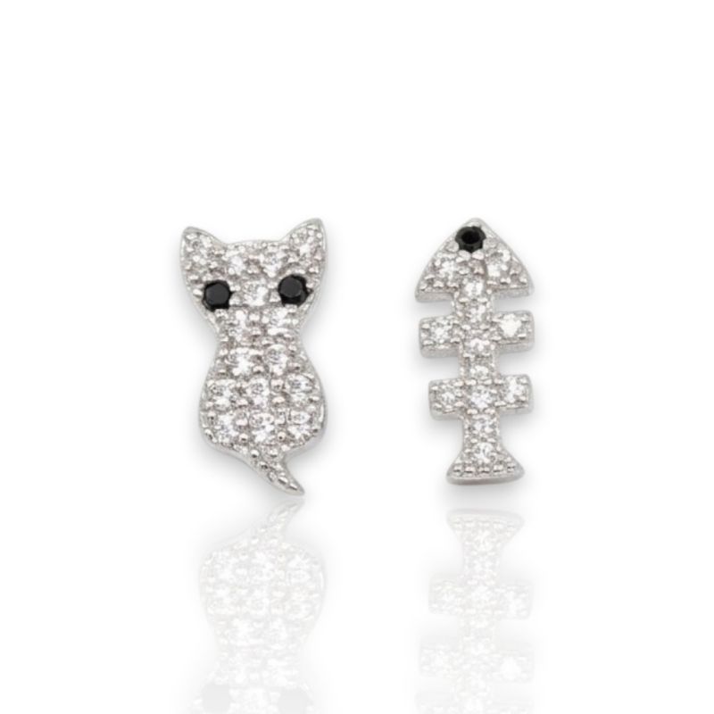 Φωτογραφία από Platinum plated silver 925º earrings with cat & fish  (code FC008490)