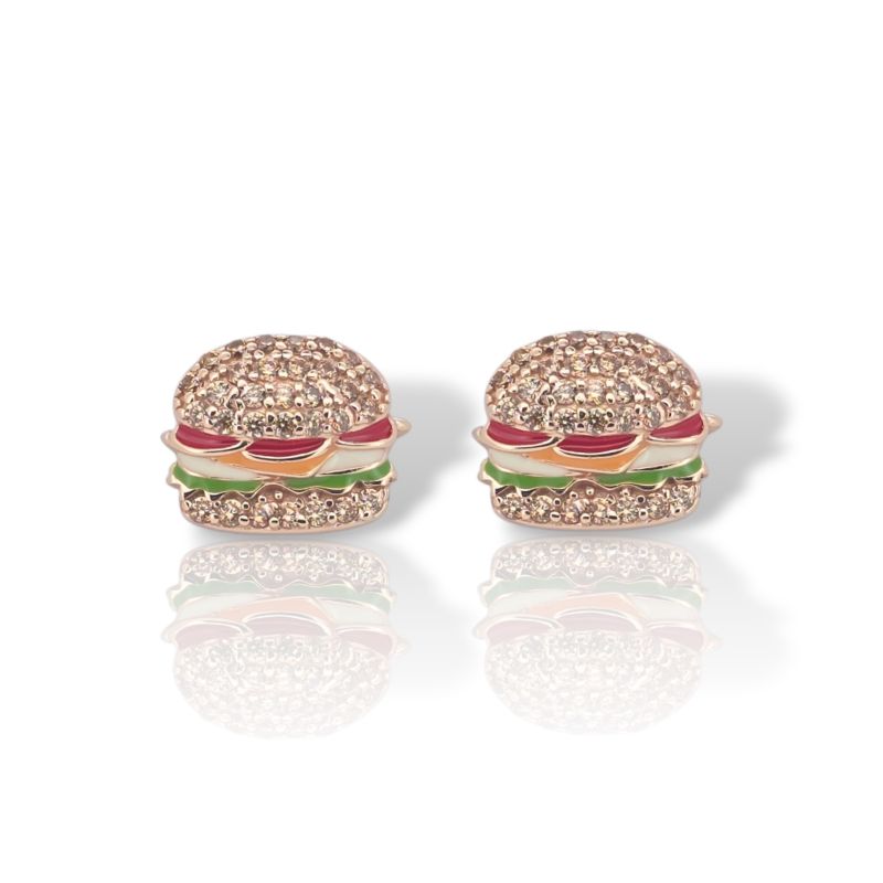 Φωτογραφία από Orecchini a Forma di Hamburger in Argento Sterling Oro Rosa con Smalto e Zirconi (code GEM22874)