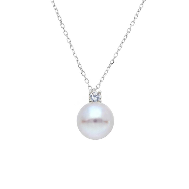 Φωτογραφία από Λευκόχρυσο κολιέ κ14 με μαργαριτάρι και ενα ζιργκόν στην κορυφή ( code S264718)