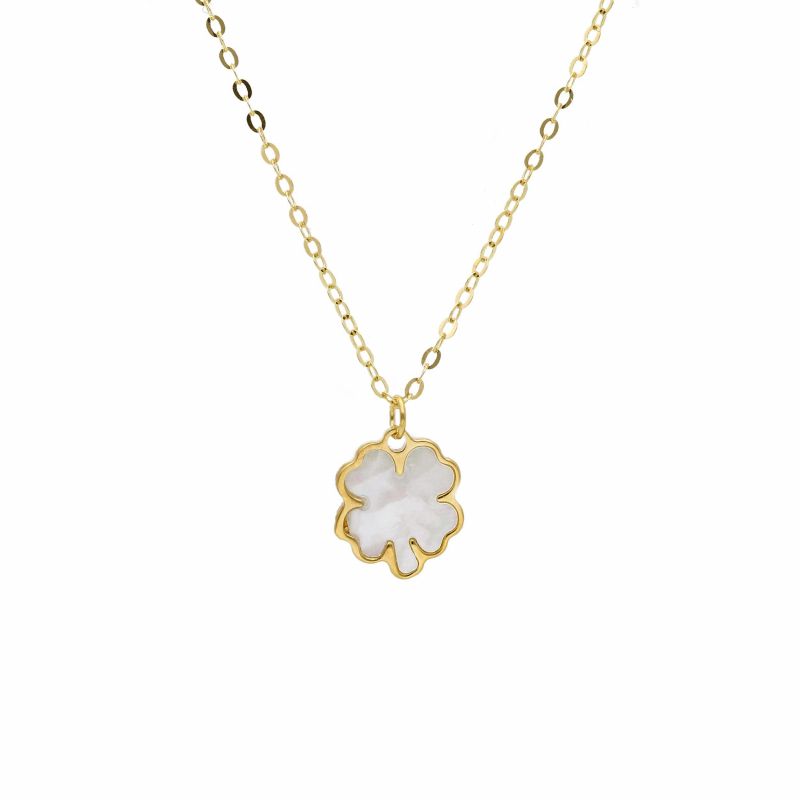 Φωτογραφία από Yellow gold necklace four-leaf clover k9 with mother of pearls  (code S265523)
