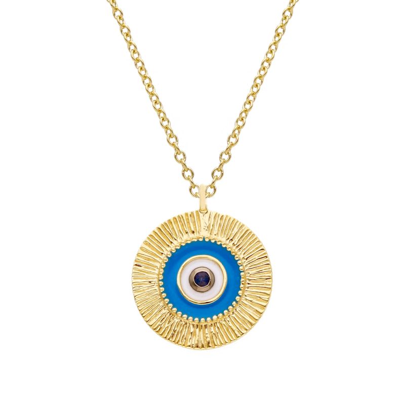 Φωτογραφία από Χρυσό Κολιέ με Μάτι, Εφέ Ψάθας και Ζαφείρι 0.010ct
