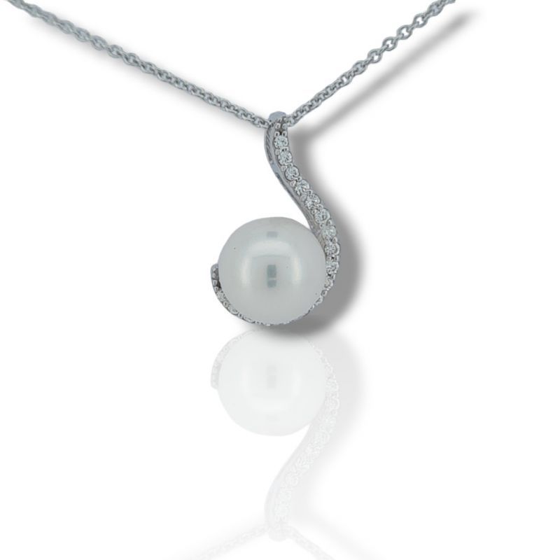 Φωτογραφία από White gold necklace k14 with a pearl and a zircon on top ( code S229419m)