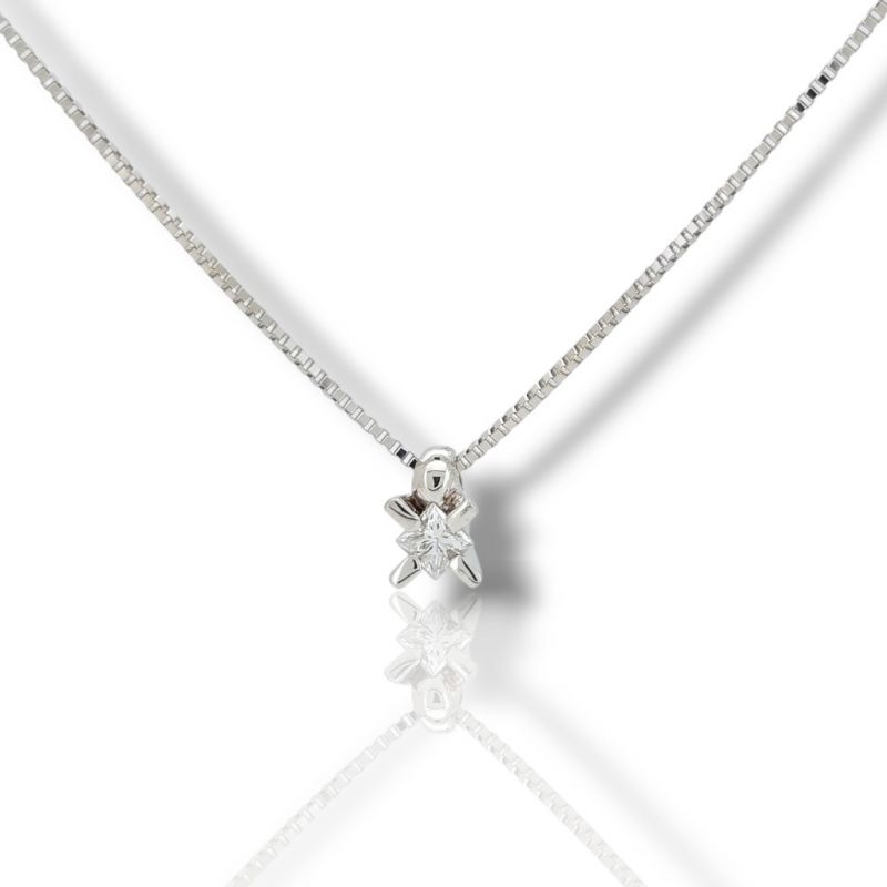 Φωτογραφία από White gold single stone necklace k18 with diamond (code T2398)