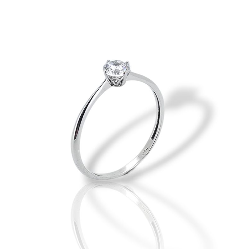 Φωτογραφία από Δαχτυλίδι μονόπετρο απο λευκό χρυσό κ14 με ζιργκόν σε βάση με τέσσερα δόντια (code SM008256)