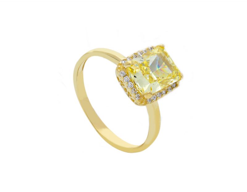 Φωτογραφία από Single stone yellow gold ring k14 with nailed zirgons (code S271096)