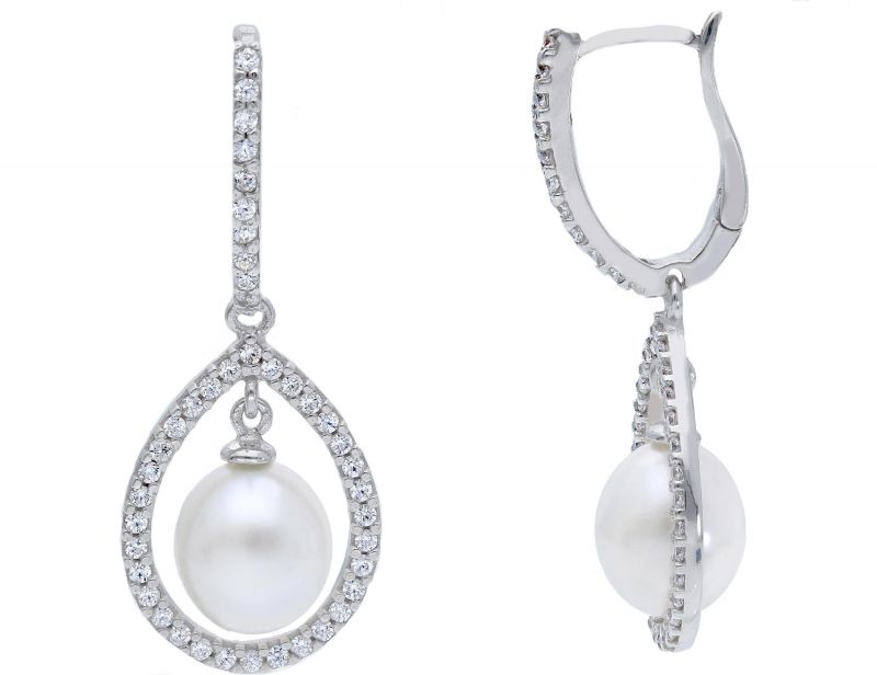Φωτογραφία από White gold earrings 18k with pearls and zircon (code S177460)