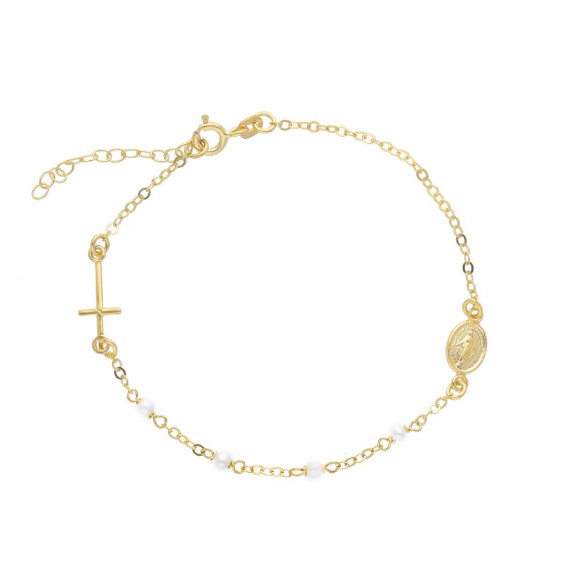Φωτογραφία από Yellow Gold K9 Bracelet with Cross and pearls  (code S278041)
