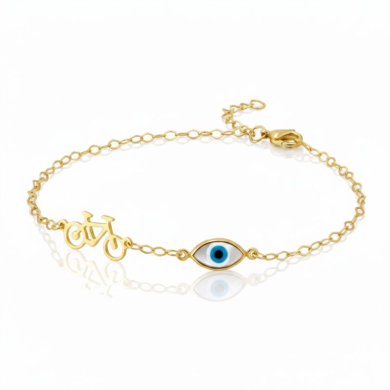 Φωτογραφία από Golden bracelet k14 with a bicycle & evil eye (code AL2836)